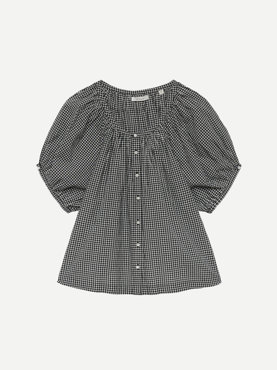 Doen June Top in Navy La Maddalena Gingham