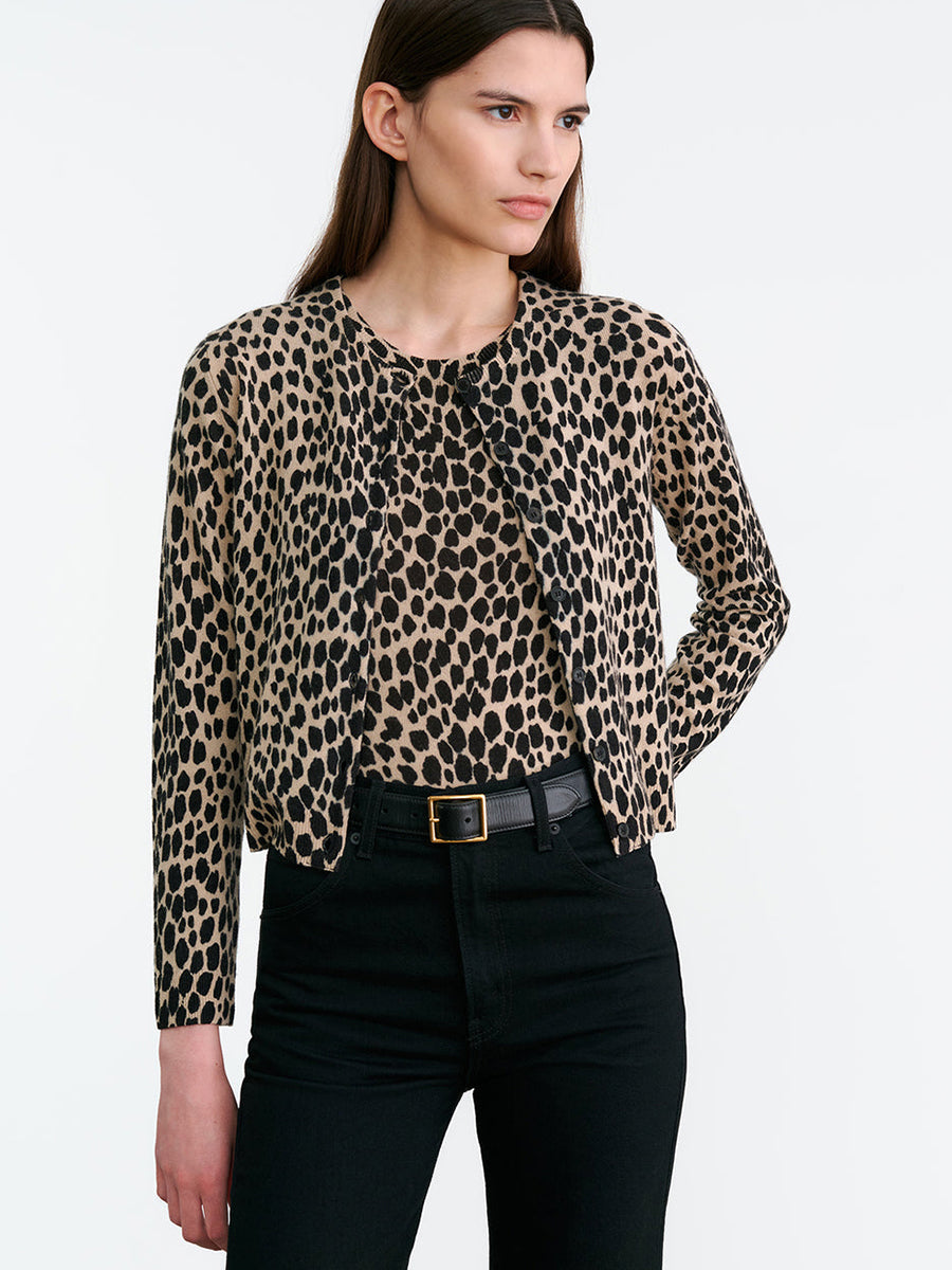 Nili Lotan Keelah Cardigan in Taupe Black Cheetah | Shop Now at Adam Heath In Store and Online, Western Australia