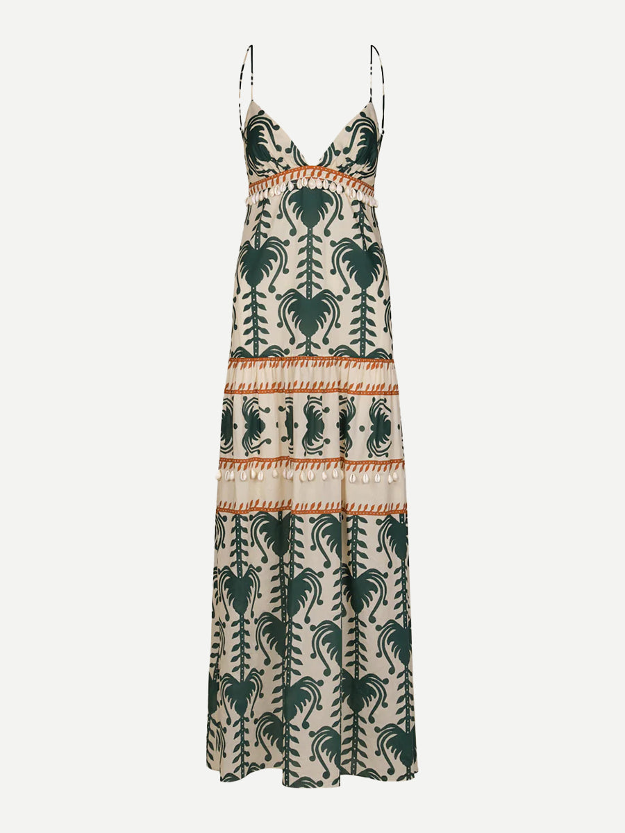 Johanna Ortiz Keeper Maxi Dress Ecru/Green