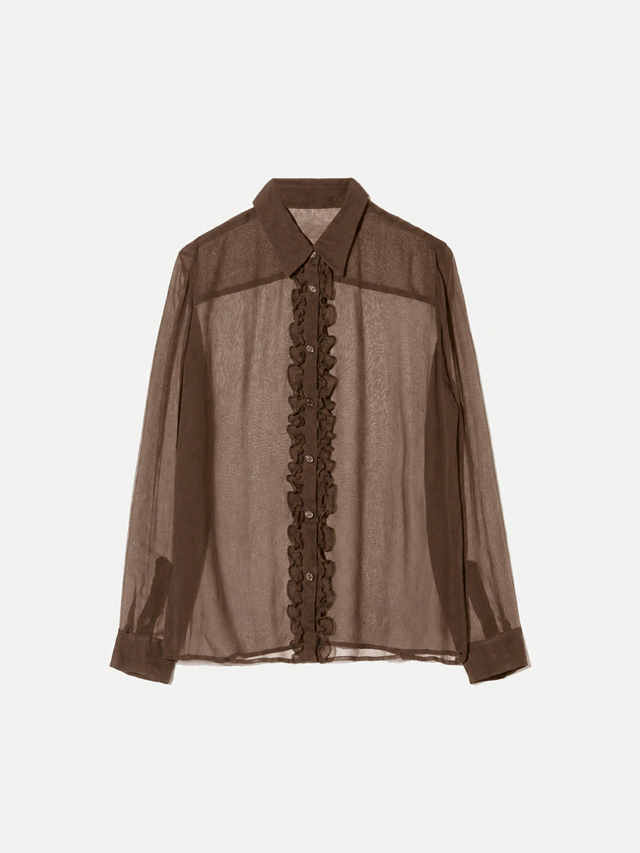 Nili Lotan Kris Silk Shirt in Taupe