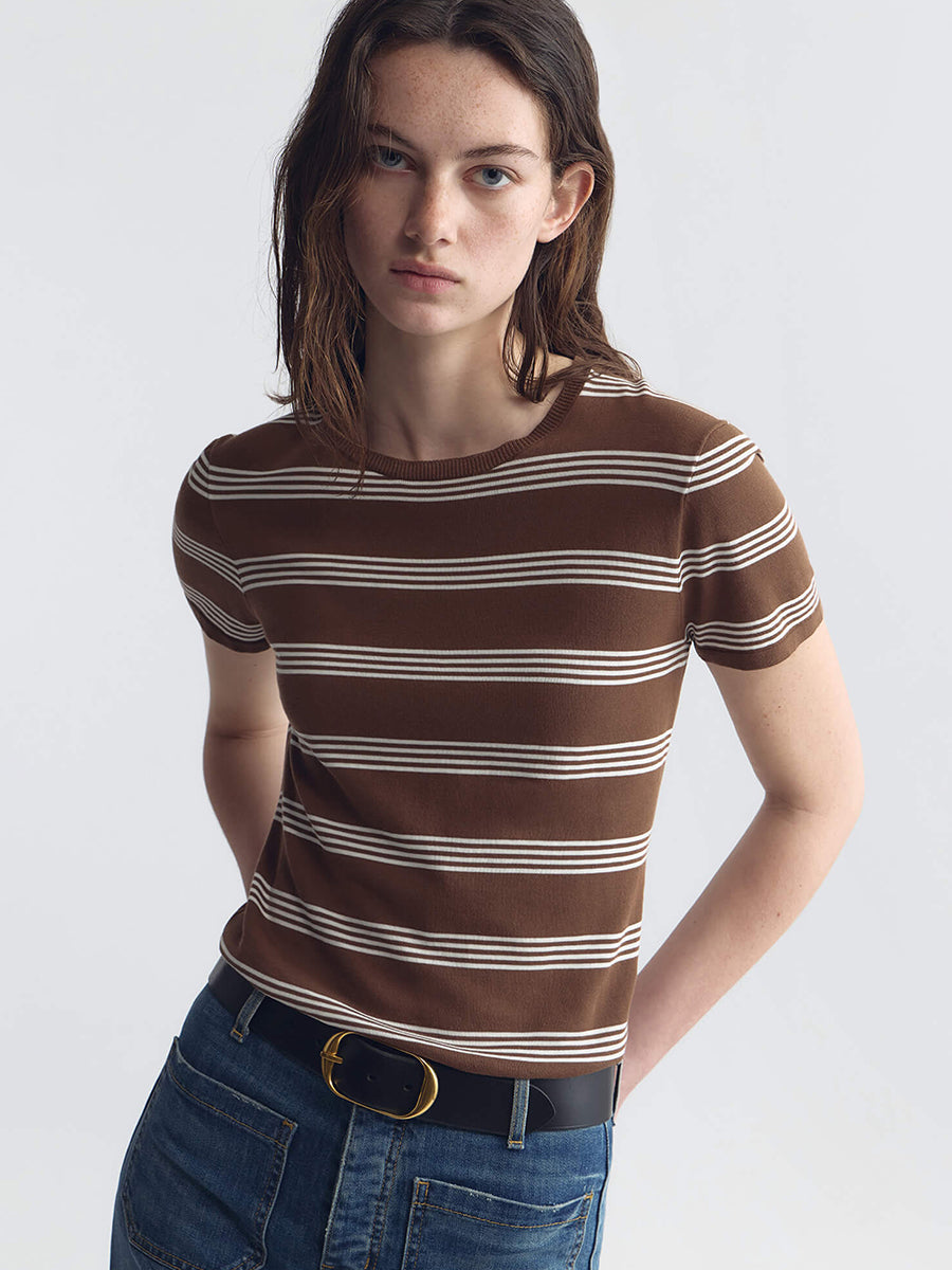Nili Lotan Lanise Stripe Sweater in Brown/Ivory Stripe