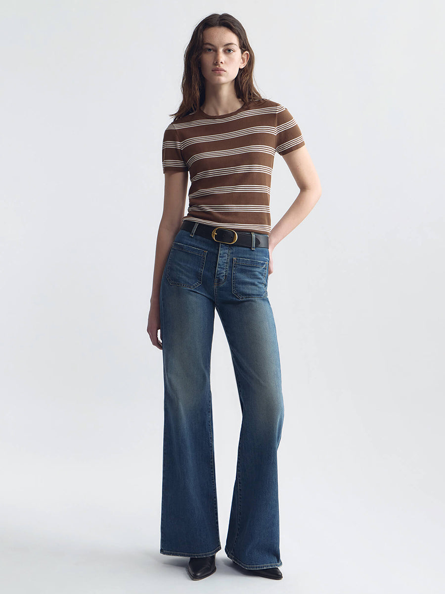 Nili Lotan Lanise Stripe Sweater in Brown/Ivory Stripe