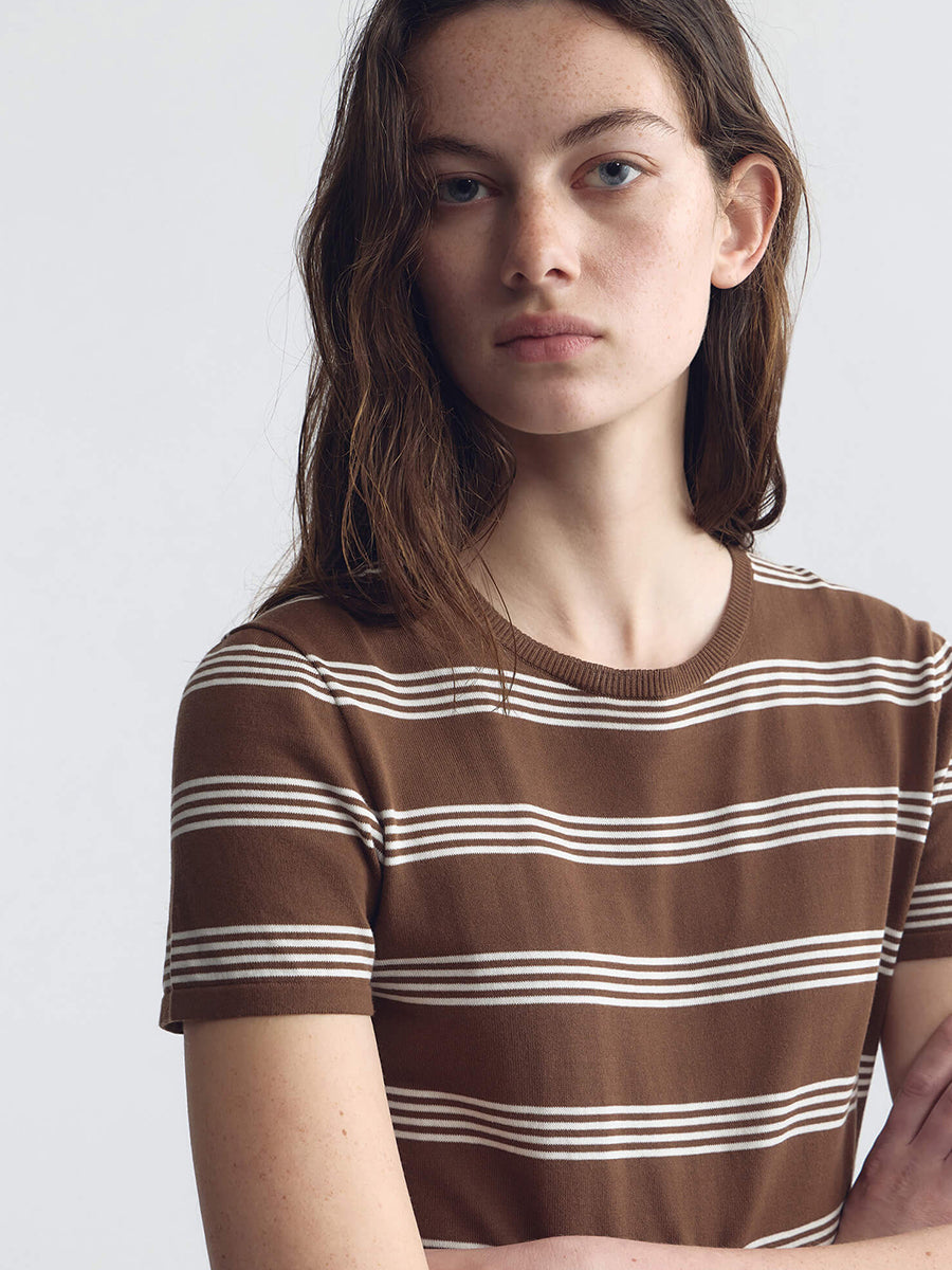 Nili Lotan Lanise Stripe Sweater in Brown/Ivory Stripe