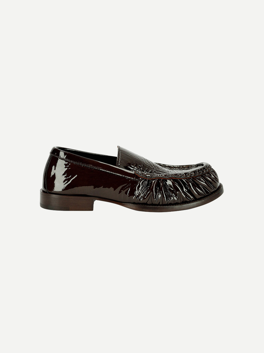 Leather Creased Loafers in Olive