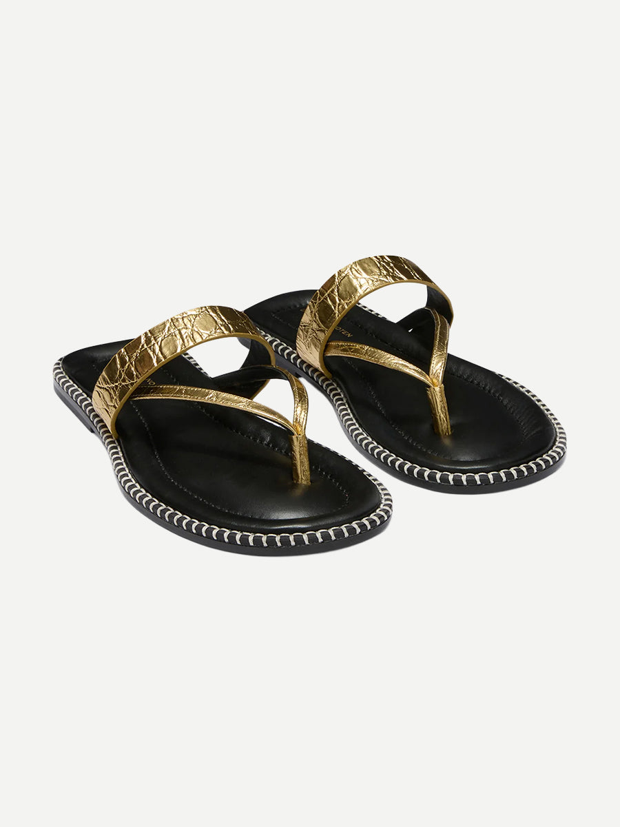 Dries Van Noten Leather Sandals in Gold