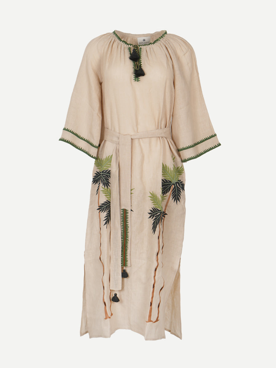 Benaras by Citrus Linen Kaftan in Beige Multi