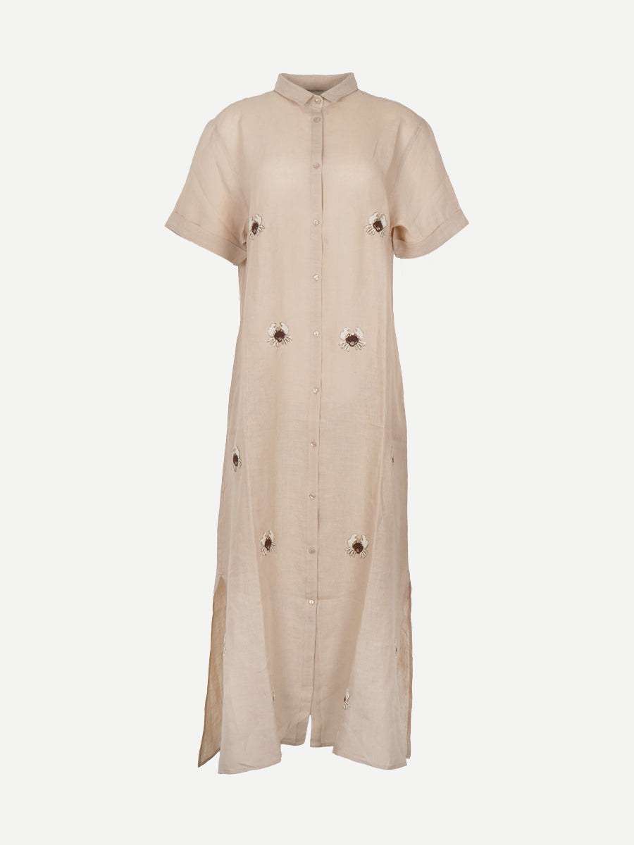 Benaras by Citrus Linen Shirt Dress in Beige