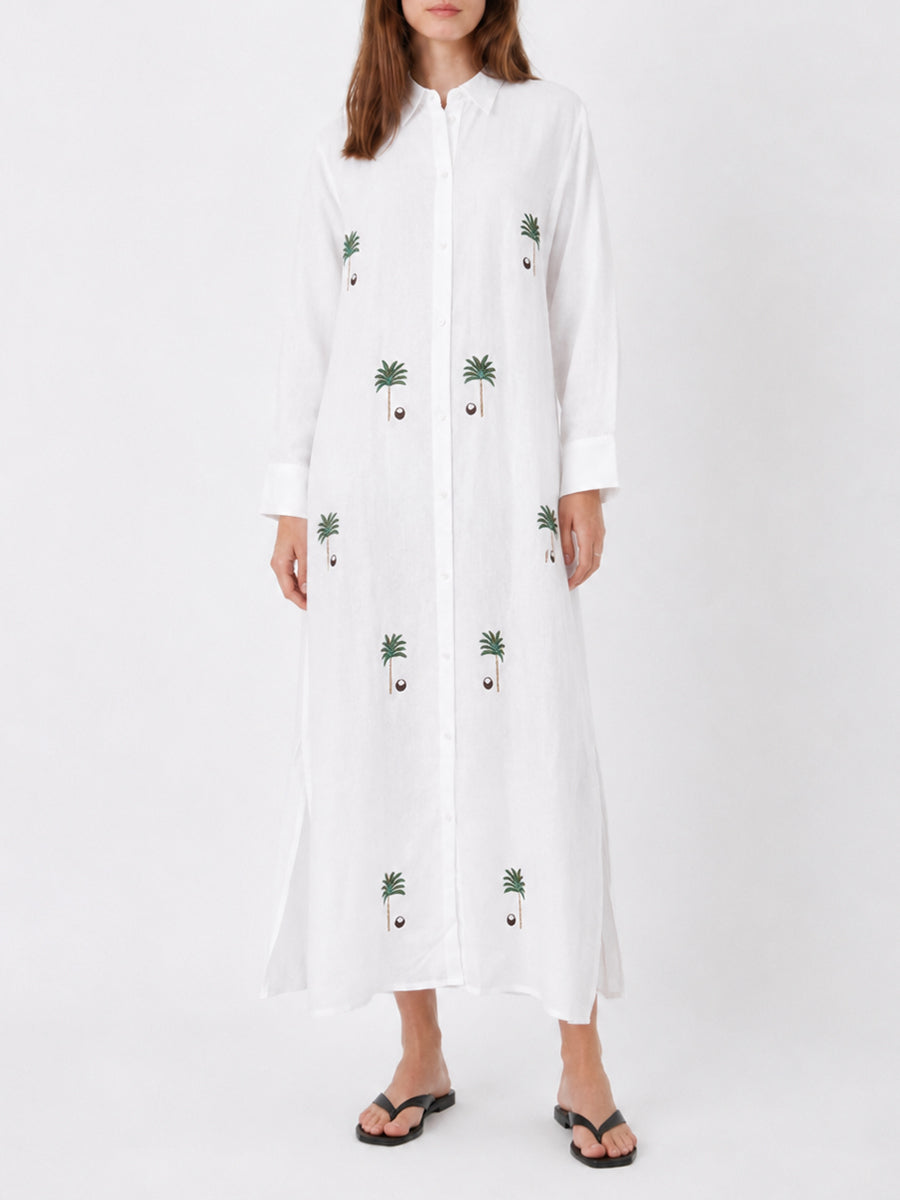 Linen Shirt in White Green