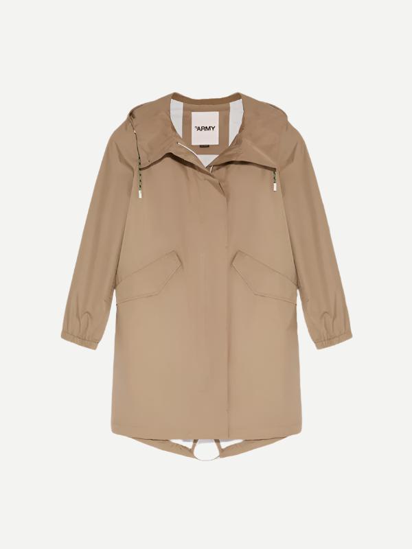 Yves Salomon Long Fishtail Waterproof Parka in Mid Khaki