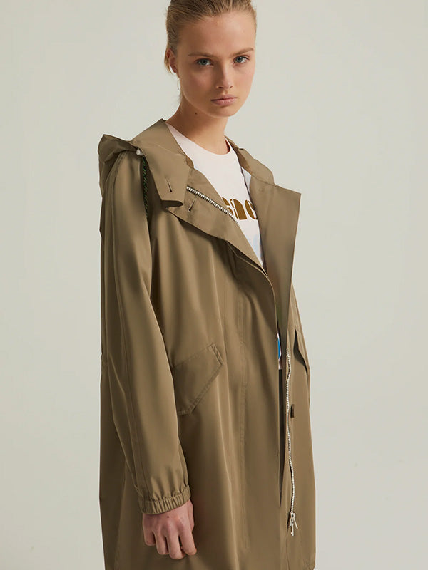 Yves Salomon Long Fishtail Waterproof Parka in Mid Khaki