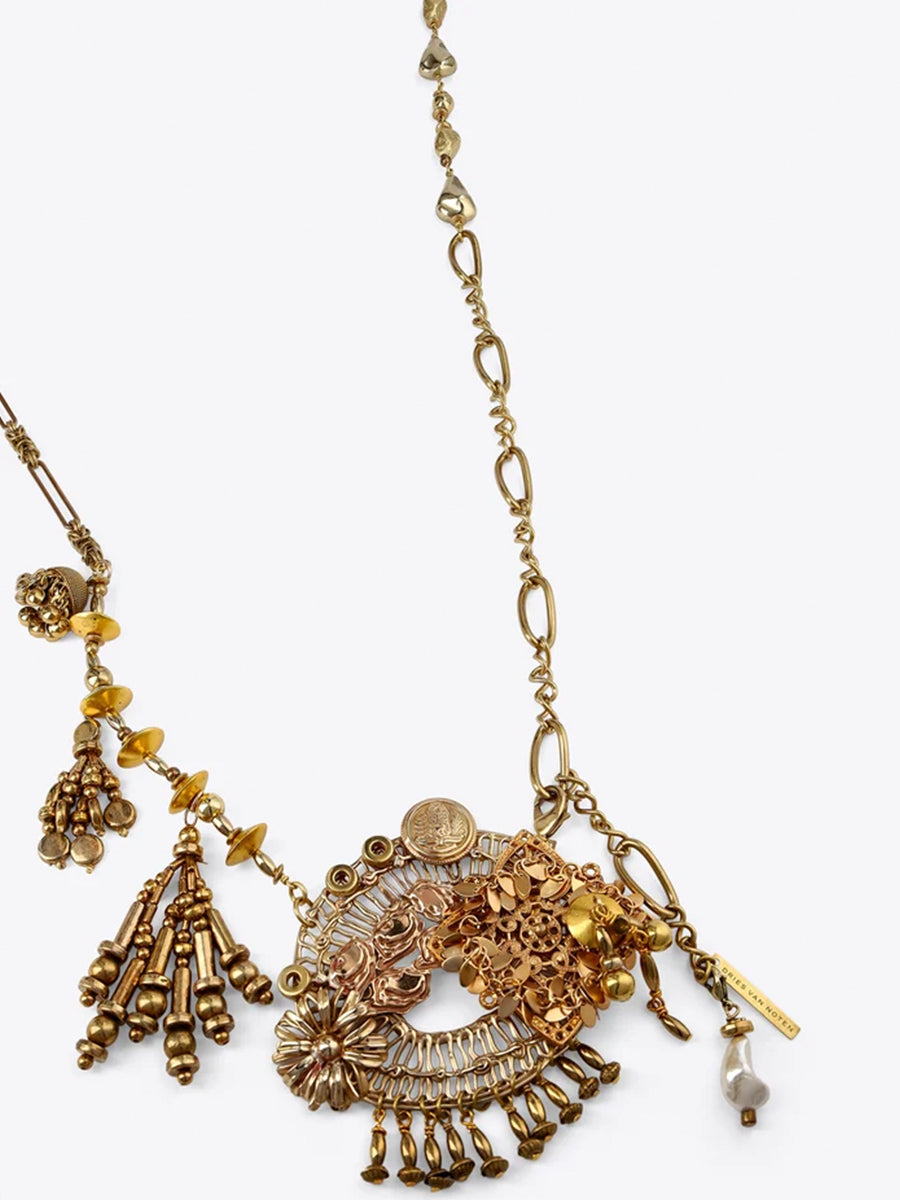 Long Pendant Necklace in Old Brass