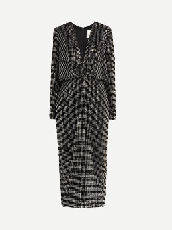 Roland Mouret Long Sleeve Diamante Midi Dress in Black