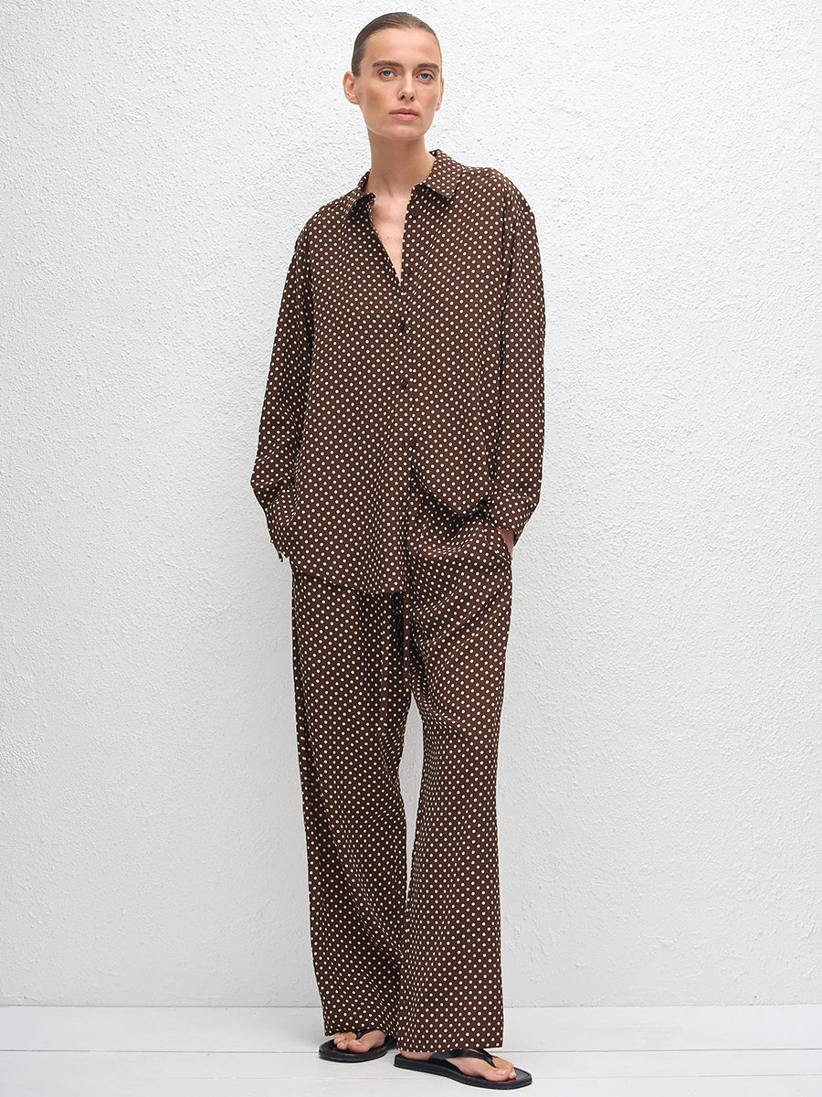 Drawstring Trouser in Polka Dot Chocolate