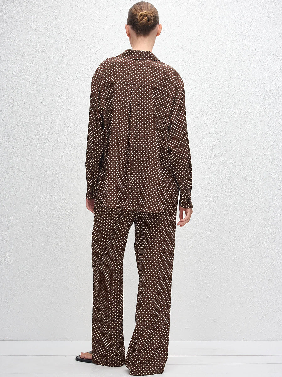 Drawstring Trouser in Polka Dot Chocolate