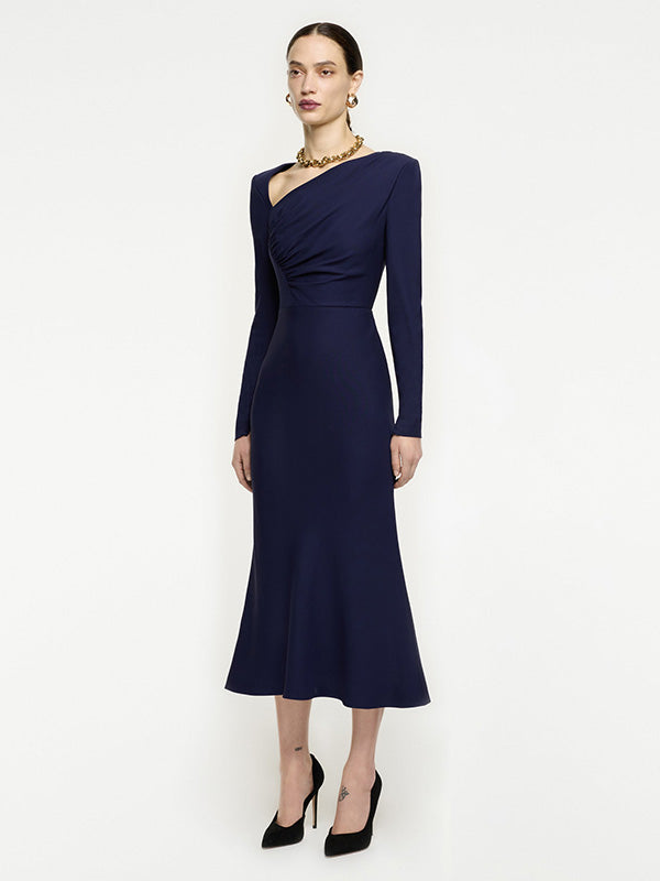 Roland Mouret Long Sleeve Stretch Dress in Navy