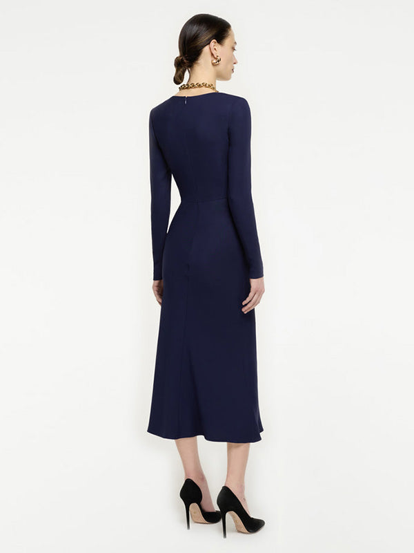 Roland Mouret Long Sleeve Stretch Dress in Navy