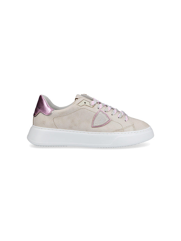 Philippe Model Low Temple Sneaker in Blanc Rose