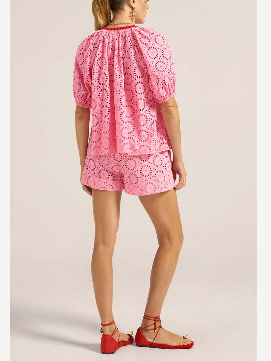 Lucidia Top in Pink/Red Eyelet