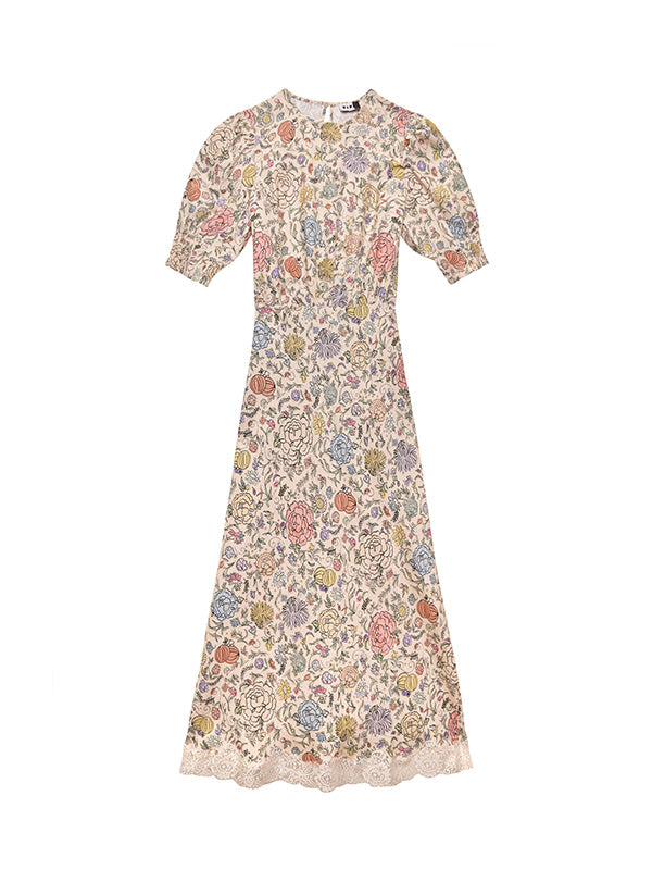 Rixo | Lucile Dress in Camellia Garden Cream