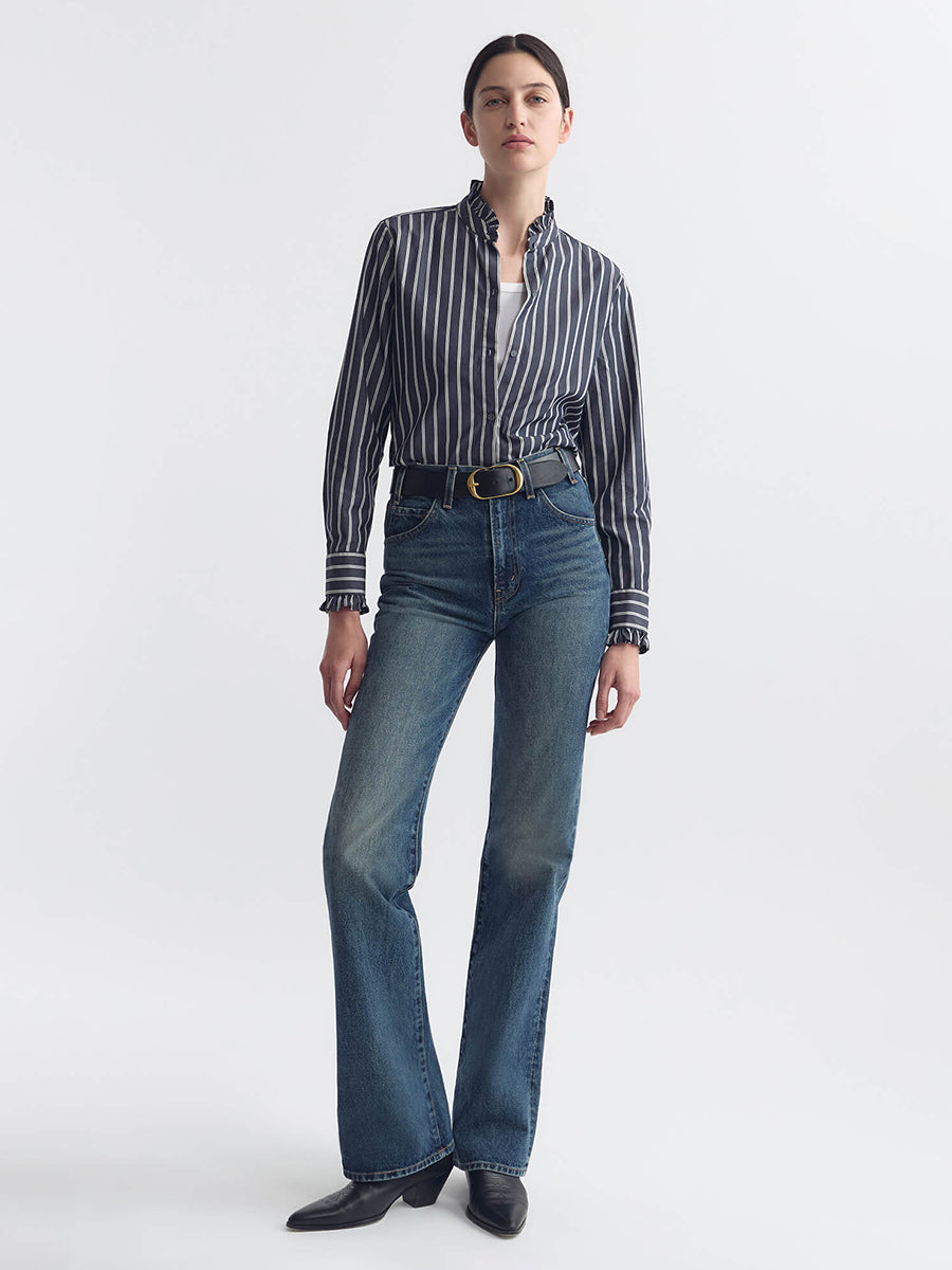 Nili Lotan Lydia Shirt in Charcoal Stripe