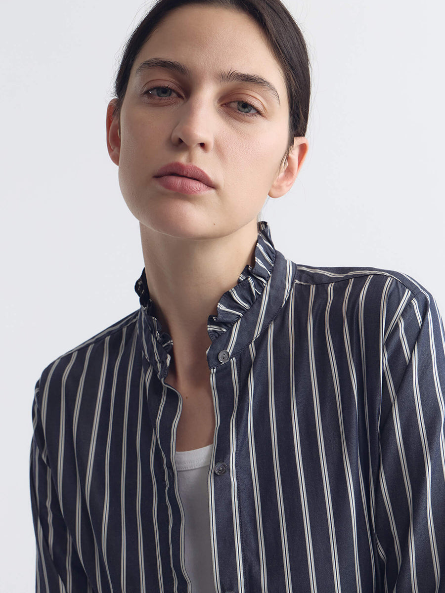 Nili Lotan Lydia Shirt in Charcoal Stripe