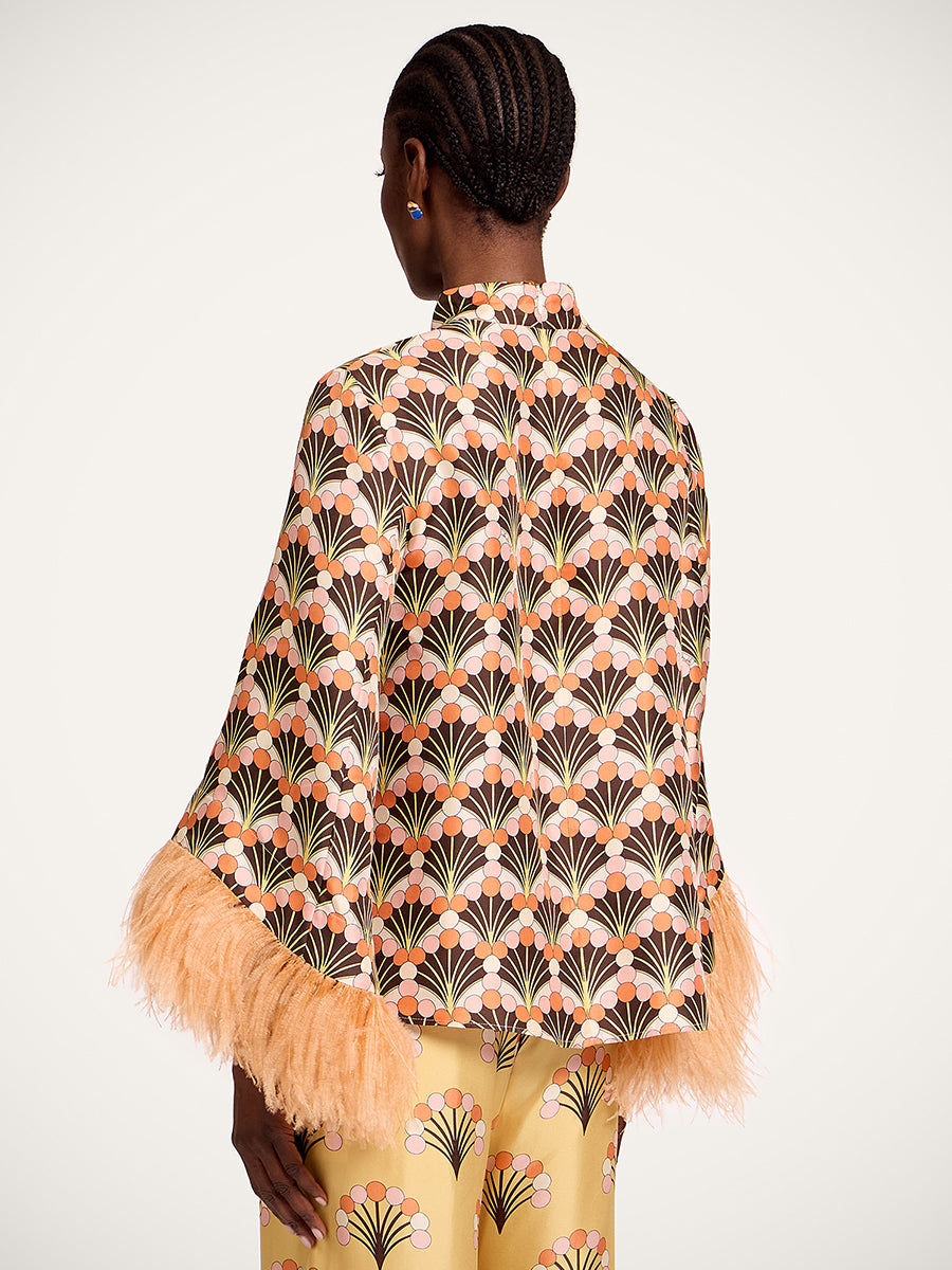 La DoubleJ Make an Exit Top w/ Feathers in Florette Fan Brown
