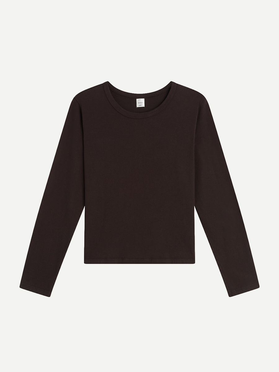 LESET Margo Long Sleeve Tee in Chocolate