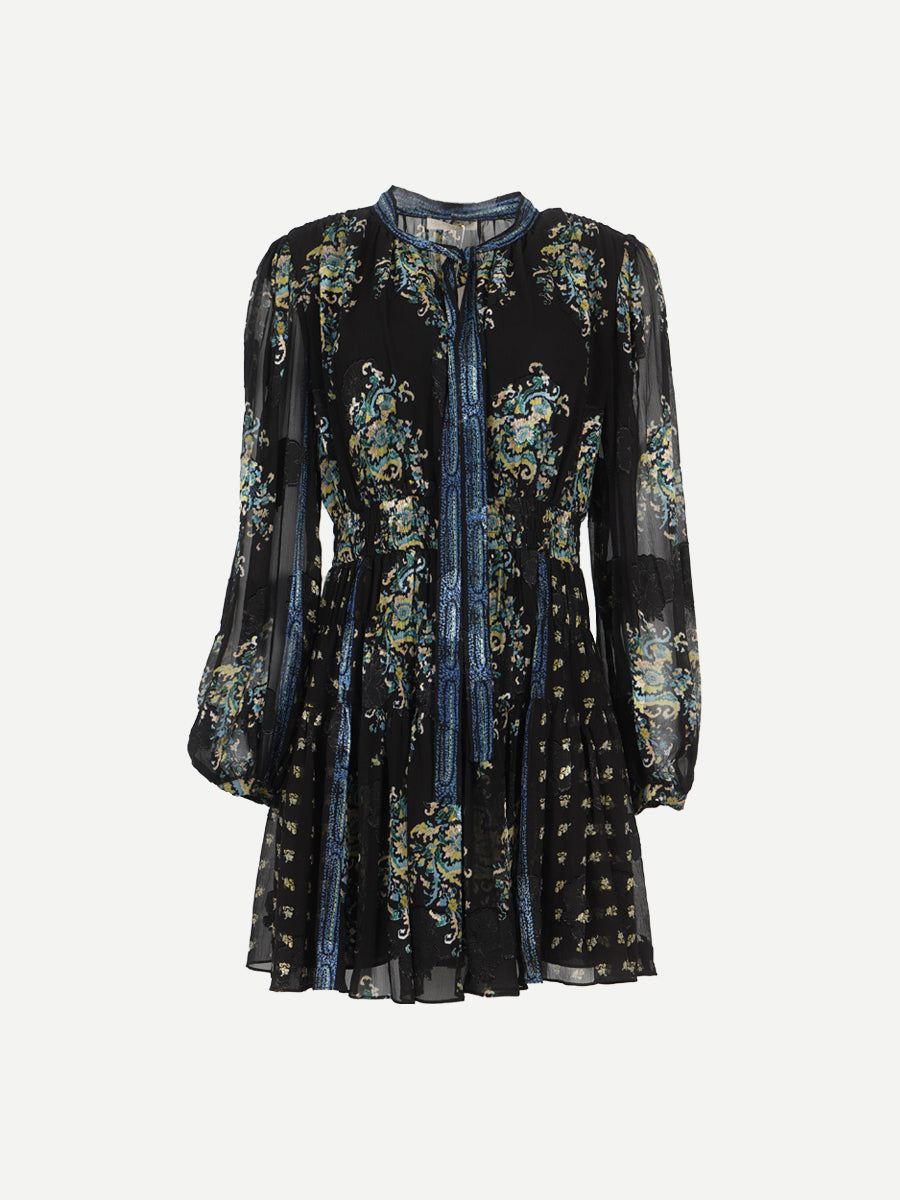 Ulla Johnson Maris Necktie Long Sleeve Mini Dress in Twilight | Shop now at Adam Heath Boutique Australia