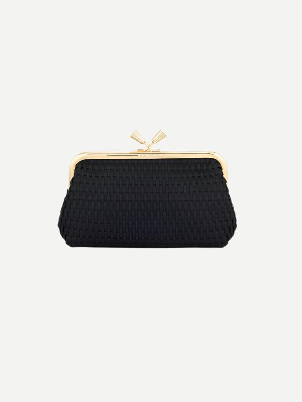 Anya Hindmarch Maud Clutch Tassel in Black Satin