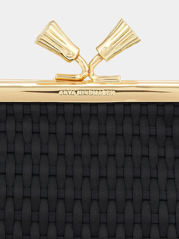 Anya Hindmarch Maud Clutch Tassel in Black Satin