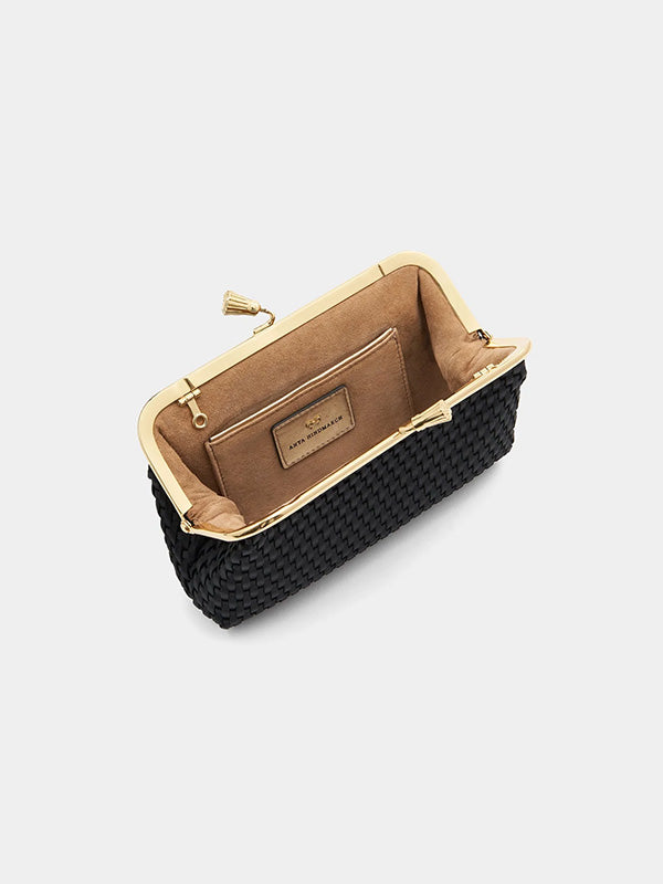 Anya Hindmarch Maud Clutch Tassel in Black Satin