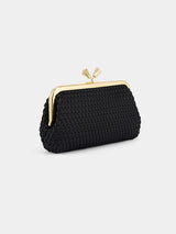 Anya Hindmarch Maud Clutch Tassel in Black Satin