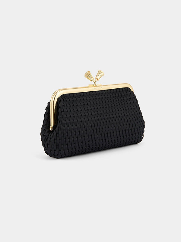 Anya Hindmarch Maud Clutch Tassel in Black Satin