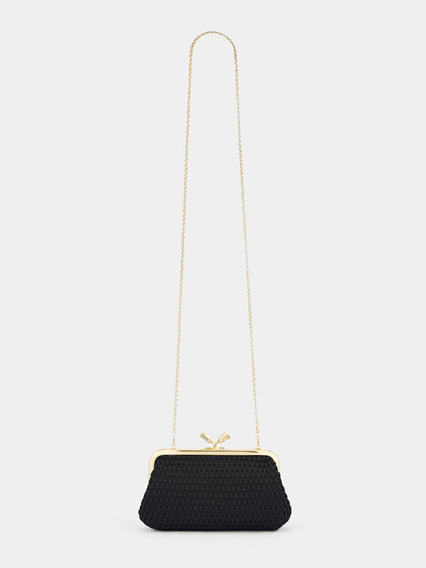 Anya Hindmarch Maud Clutch Tassel in Black Satin