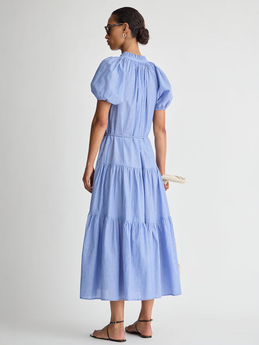 Apiece Apart Mazza Maxi Dress in Microstripe Blue & Cream