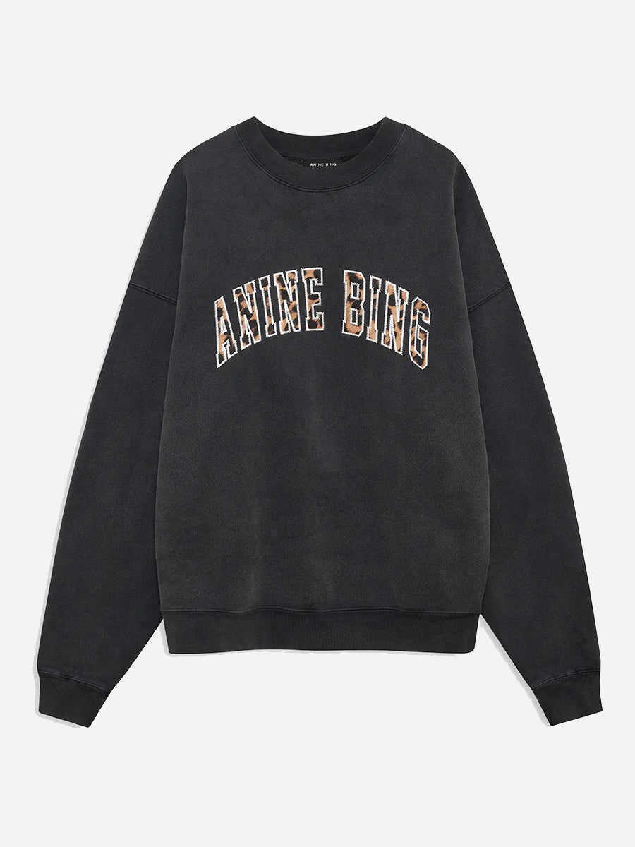 Anine Bing Miles Sweatshirt Leopard in Washed Black