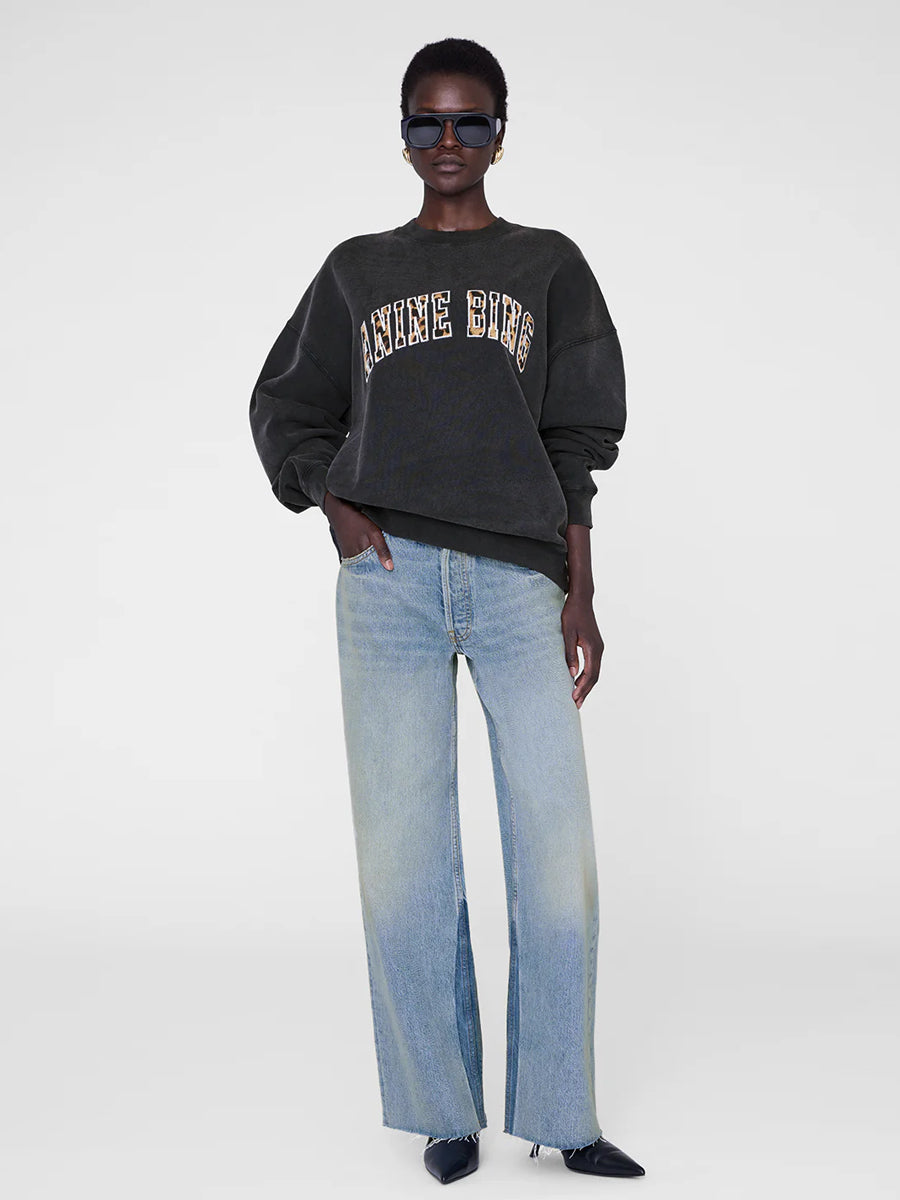 Anine Bing Miles Sweatshirt Leopard in Washed Black