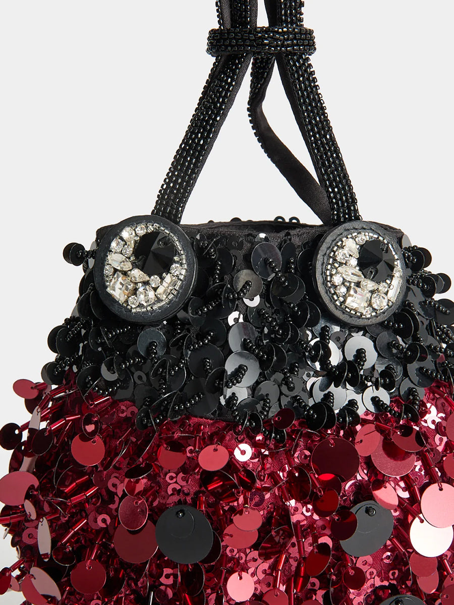 Mini Bucket Ladybird in Oxblood Satin