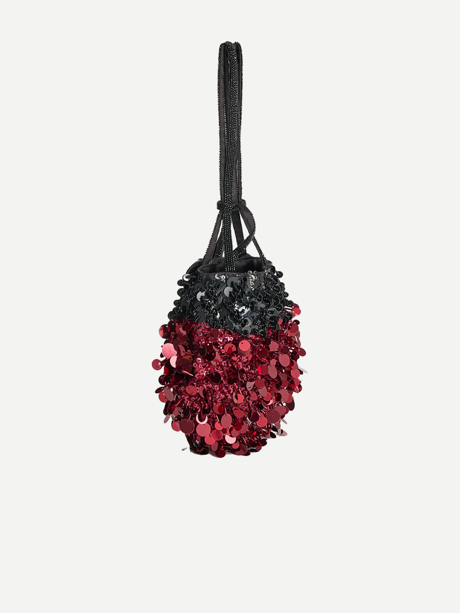 Mini Bucket Ladybird in Oxblood Satin