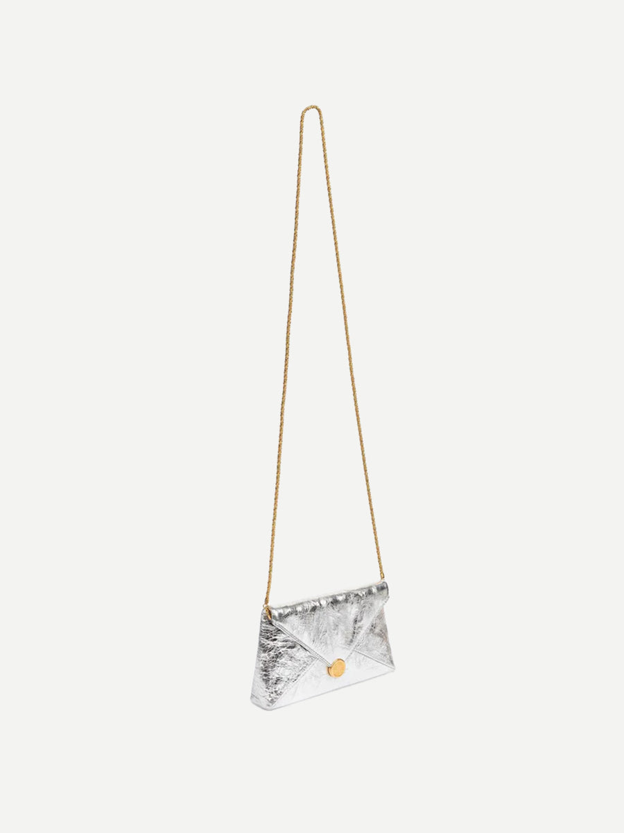 Dries Van Noten Mini Leather Envelope Bag in Silver