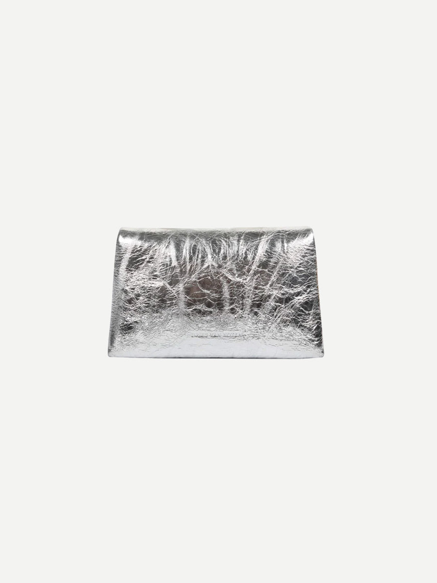 Dries Van Noten Mini Leather Envelope Bag in Silver