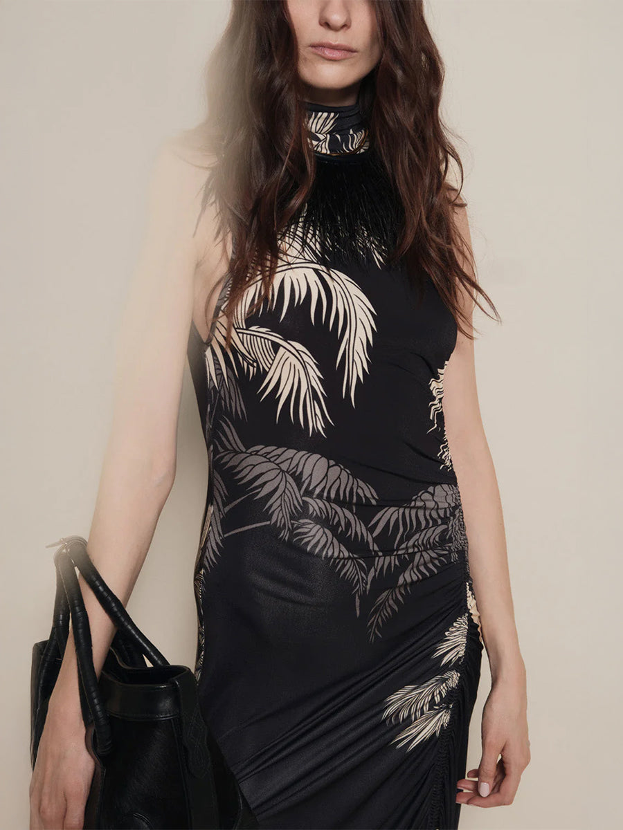 Johanna Ortiz Moon Goddess Ankle Dress in Black/Ecru