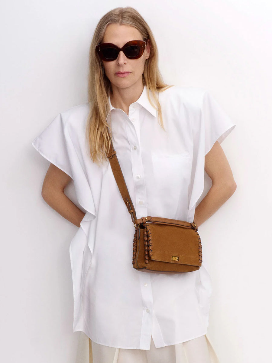 Anya Hindmarch Mortimer Whipstitch Crossbody in Pecan Suede