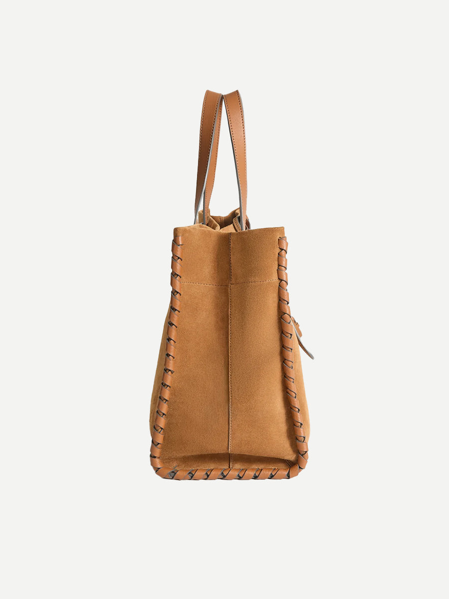 Mortimer Whipstitch Tote in Pecan Suede