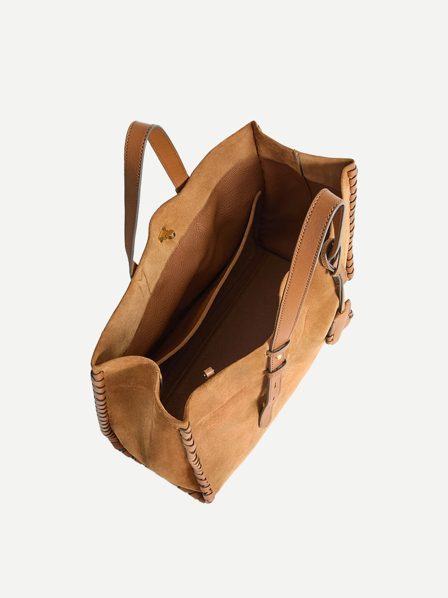 Anya Hindmarch Mortimer Whipstitch Tote in Pecan Suede