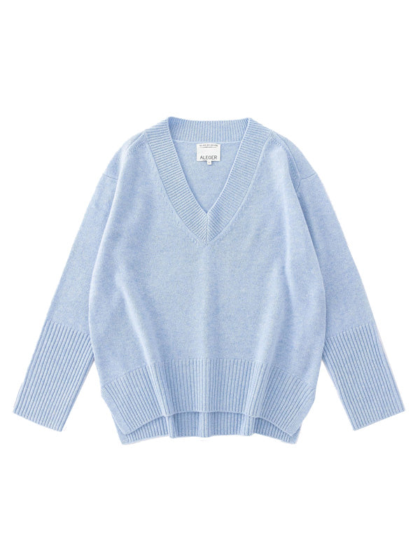 Aleger Cashmere N.84 Cashmere Oversized V-neck in Sky Blue