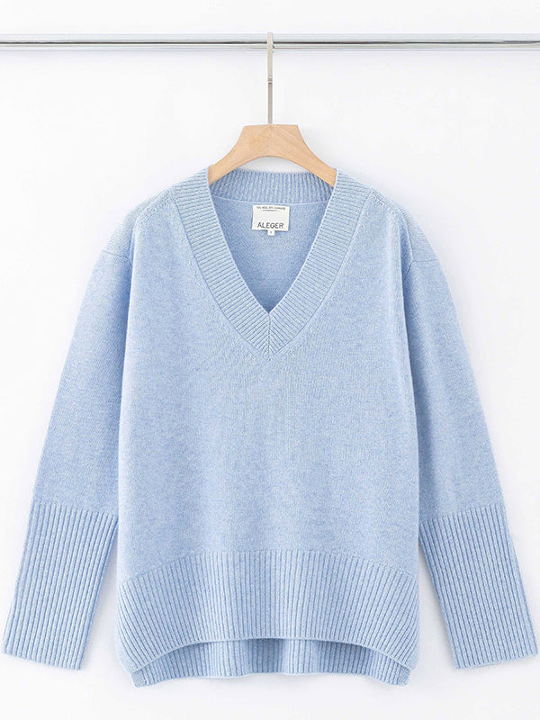 Aleger Cashmere N.84 Cashmere Oversized V-neck in Sky Blue