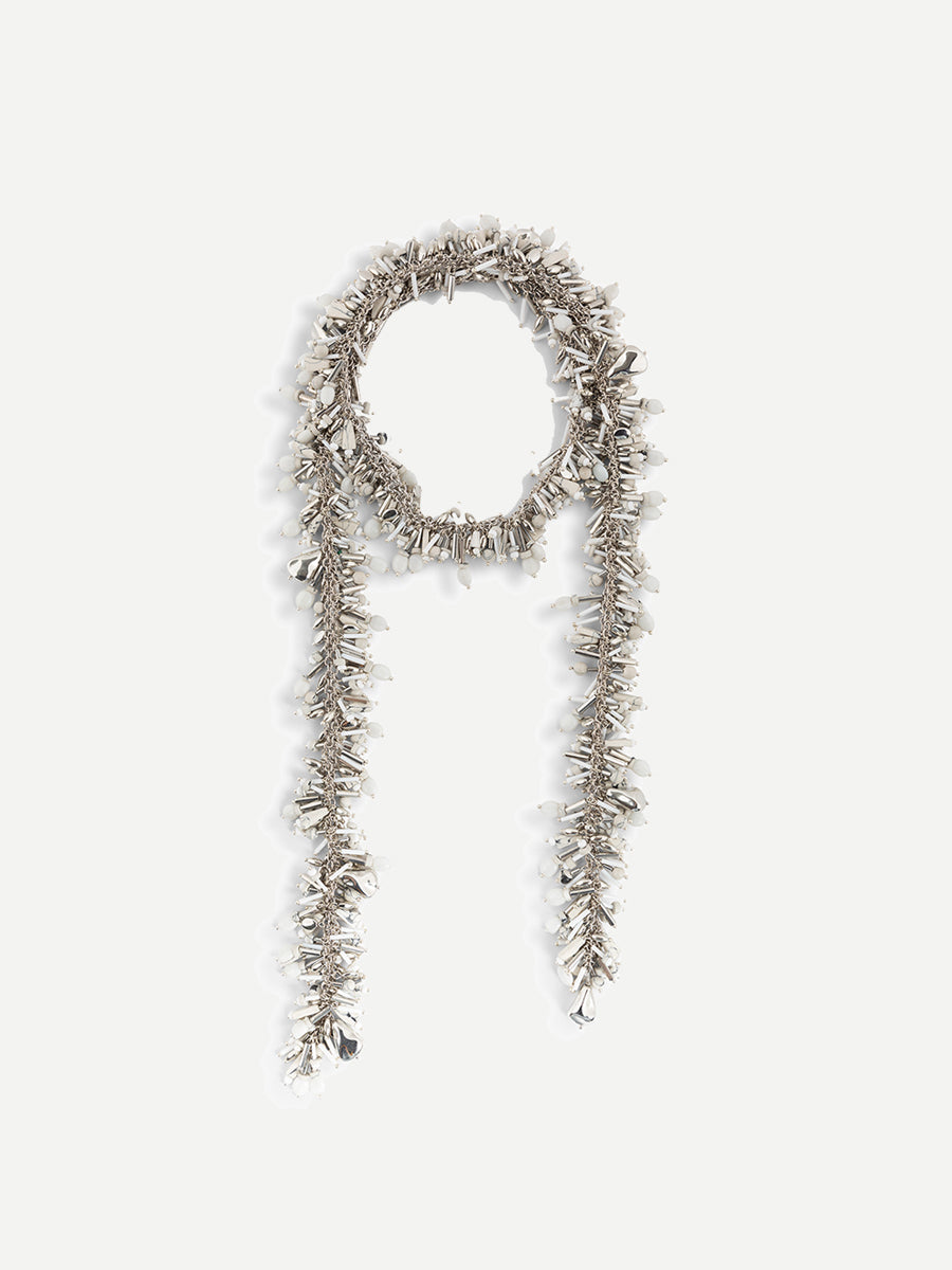 Dries Van Noten's Embroidered Scarf Necklace in White