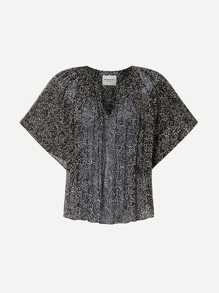 Isabel Marant Neslya Top in Black/Ecru