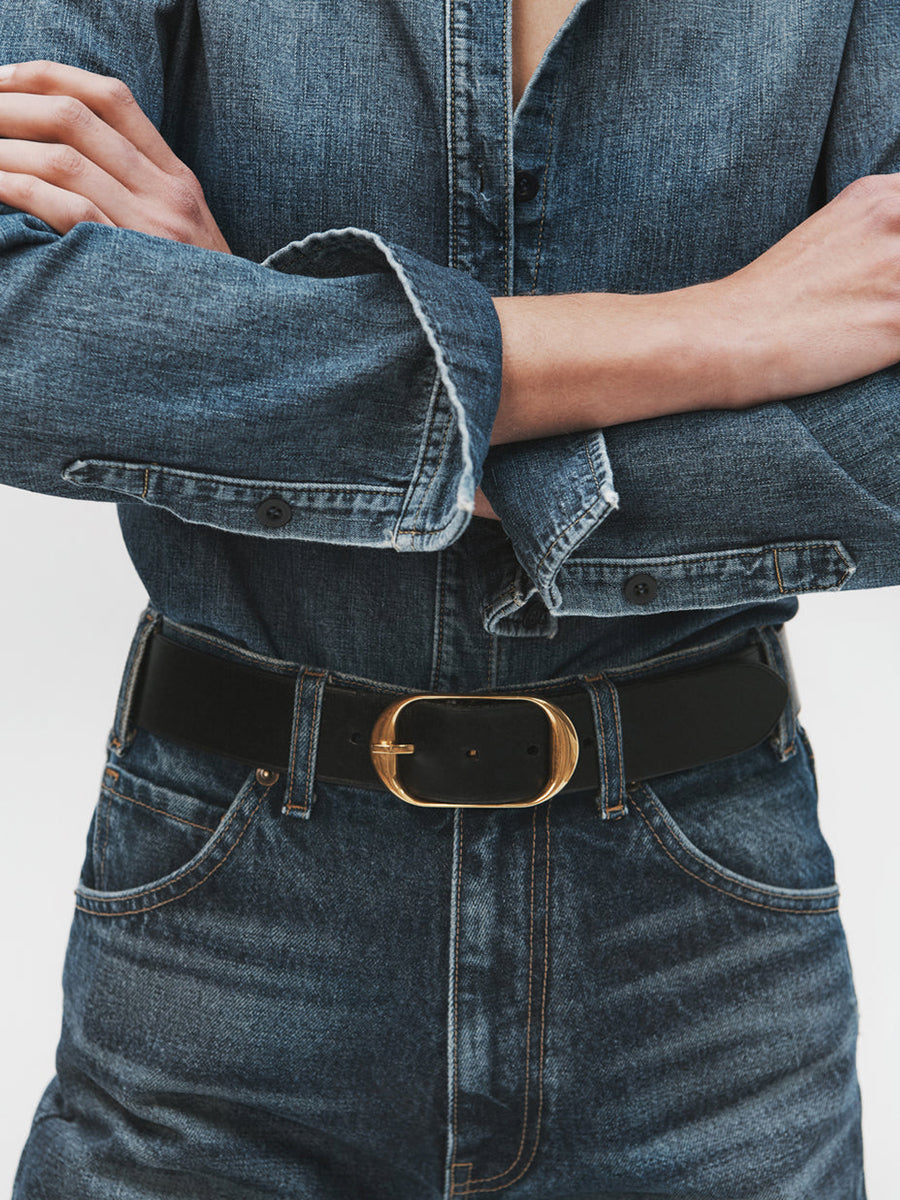 Nili Lotan Nili Belt in Black W/ Brass Buckle